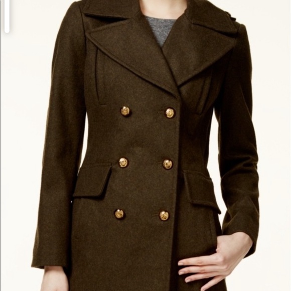 BCBGENERATION MILITARY MOSS GREEN PEACOAT - Picture 3 of 7